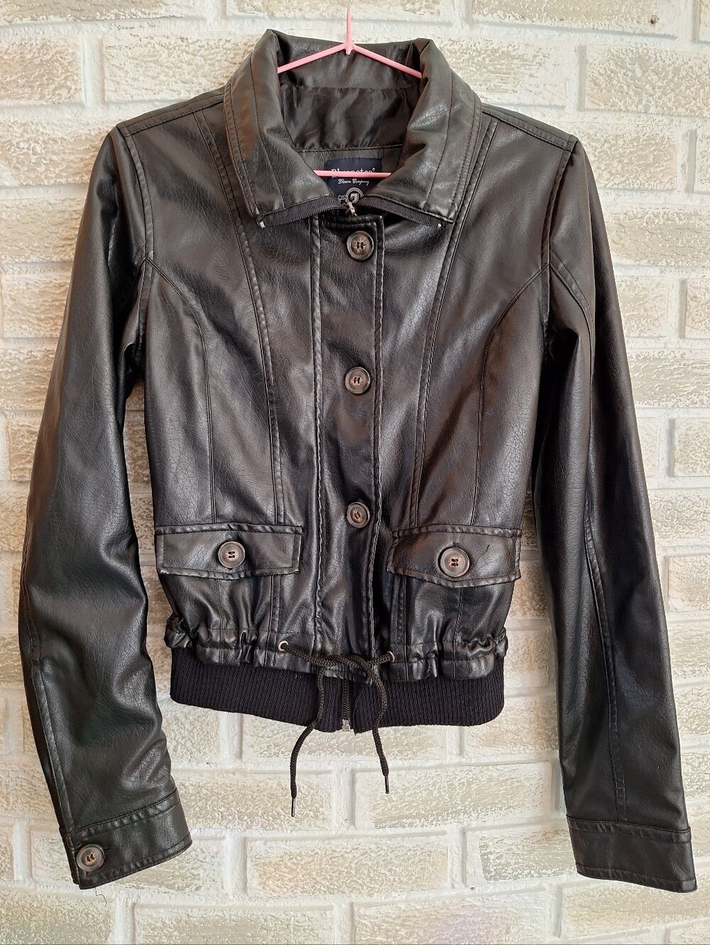 Faux Leather Jacket - PU Leather Bomber Womens Medium Bluenotes -Grunge Punk Alt